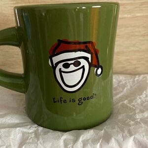 Life Is Good Green Mug with Santa Hat Cheerful Dining Essential